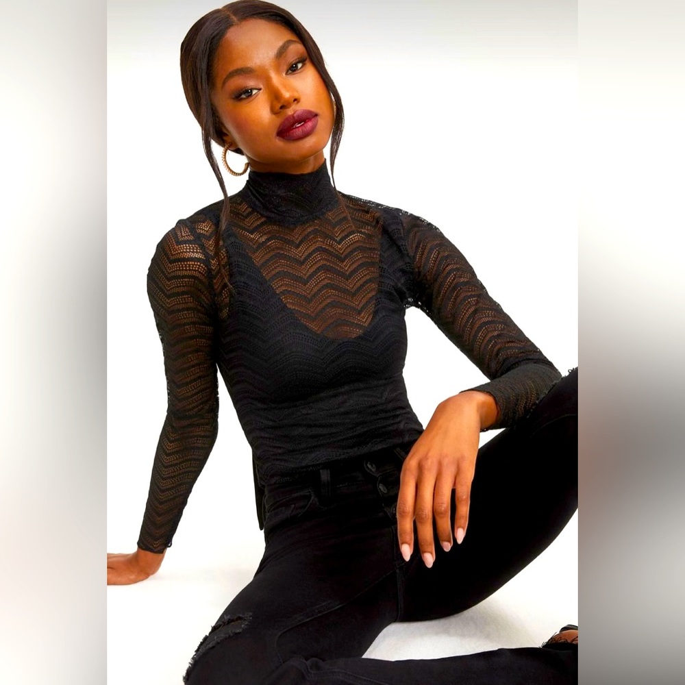 Vicki Annabella Crochet Lace Mock Neck Bodysuit